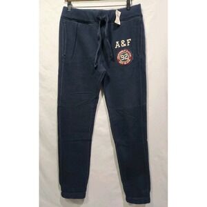Abercrombie Fitch Mens Skinny Sweatpants Navy Blue Logo Patch Drawstring Size S
